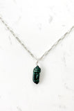 Paper Clip Necklace - FOREST GREEN LONG PEARL