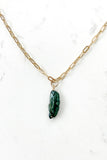 Paper Clip Necklace - FOREST GREEN LONG PEARL
