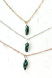 Paper Clip Necklace - FOREST GREEN LONG PEARL