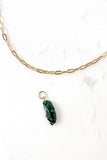 Paper Clip Necklace - FOREST GREEN LONG PEARL