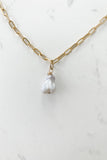 Paper Clip Necklace - WHITE PEARL