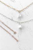 Paper Clip Necklace - WHITE PEARL
