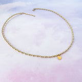 Gold Beaded Necklace w/ Heart Charm