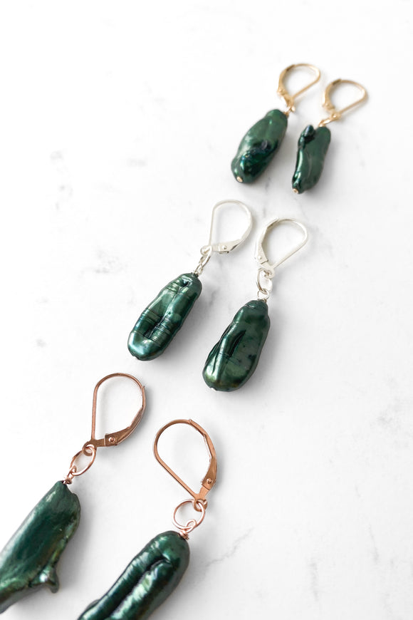 Fresh Water Pearl Earring - FOREST GREEN